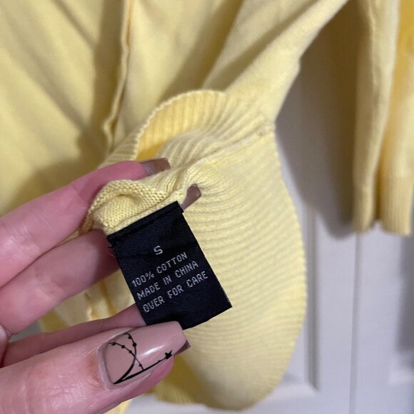 AB Studios Womens Yellow Button Up Ribbed Trim Academia Cardigan Sweater Small - Picture 4 of 6